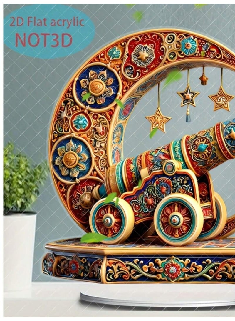 Ramadan Crescent Moon Cannon Decor – Luxury Islamic Tabletop Ornament with Hanging Stars – Elegant Ramadan & Eid Home Decoration - Image 2